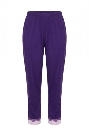 Ulla Popken 812441 Pijama de manga larga con encaje Azul real - Pijamas/ropa de estar en casa - 