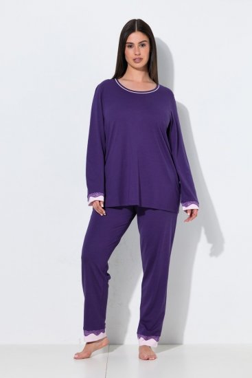 Ulla Popken 812441 Pijama de manga larga con encaje Azul real - Pijamas/ropa de estar en casa - 
