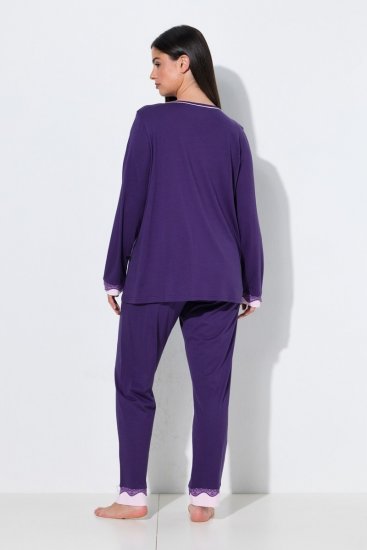 Ulla Popken 812441 Pijama de manga larga con encaje Azul real - Pijamas/ropa de estar en casa - 