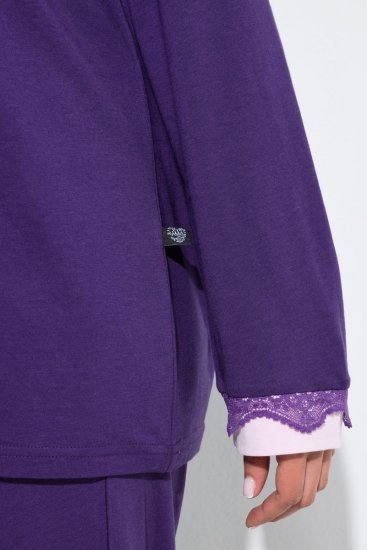 Ulla Popken 812441 Pijama de manga larga con encaje Azul real - Pijamas/ropa de estar en casa - 