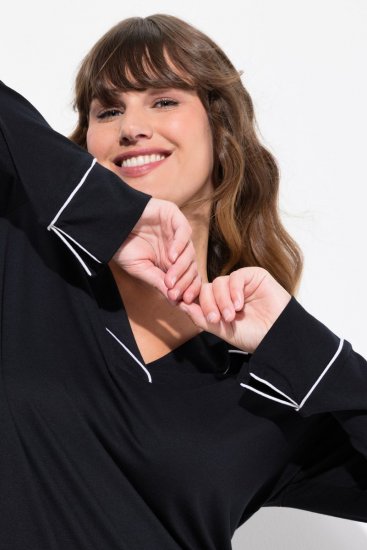 Ulla Popken 812447 Camisón con cuello camisero Negro - Camisones - 