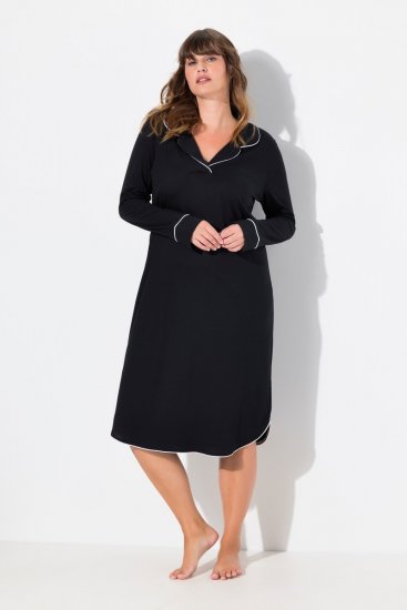 Ulla Popken 812447 Camisón con cuello camisero Negro - Camisones - 