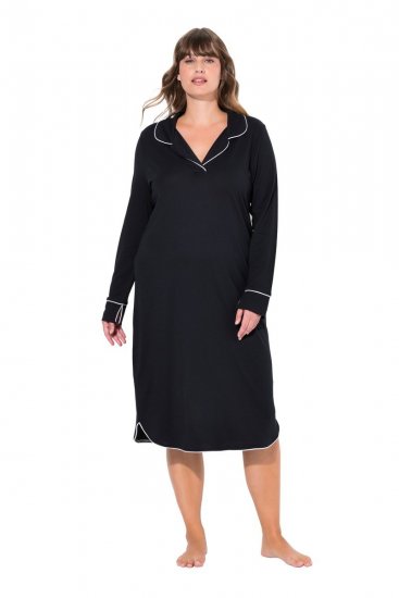 Ulla Popken 812447 Camisón con cuello camisero Negro - Camisones - 