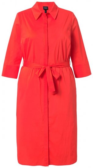 Ulla Popken 815217 Vestido camisero evasé con cinturón anudado Rosa - Vestidos midi - Vestidos midi de talla grande