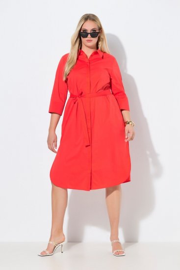 Ulla Popken 815217 Vestido camisero evasé con cinturón anudado Rosa - Vestidos midi - Vestidos midi de talla grande
