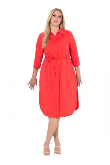 Ulla Popken 815217 Vestido camisero evasé con cinturón anudado Rosa - Vestidos midi - Vestidos midi de talla grande
