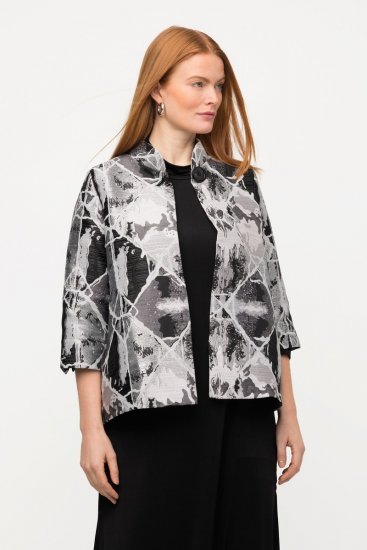 Ulla Popken 816673 Blazer oversize de jacquard con manga 3/4 Negro - Blazers - Blazers en tallas grandes para mujer