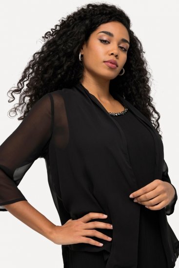 Ulla Popken 817211 Chaqueta oversize de gasa con cuello chal Negro - Chaquetas - Chaquetas para mujer en tallas grandes