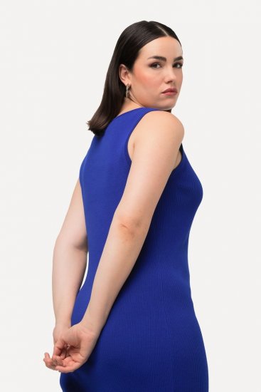 Ulla Popken 817591 Vestido de punto con cuello de pico Azul - Vestidos de punto - 