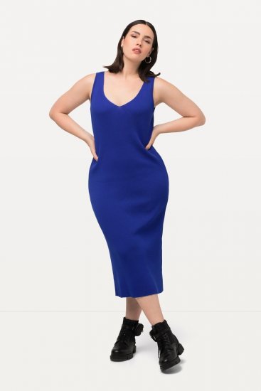 Ulla Popken 817591 Vestido de punto con cuello de pico Azul - Vestidos de punto - 