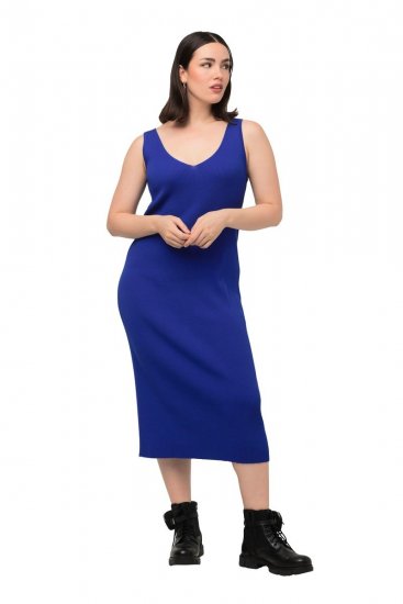 Ulla Popken 817591 Vestido de punto con cuello de pico Azul - Vestidos de punto - 