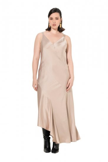 Ulla Popken 820341 Vestido de satén sin mangas Topo - Vestidos de noche - Vestidos de fiesta de gran talla