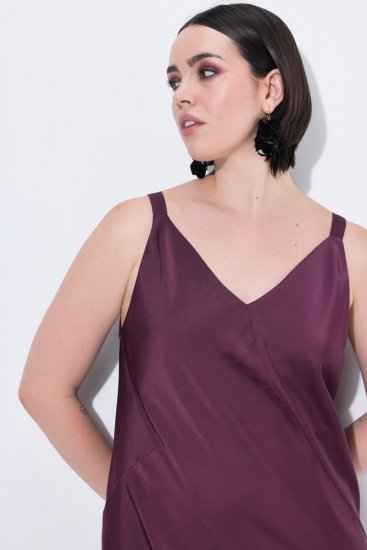 Ulla Popken 820341 Vestido de satén sin mangas con cuello de pico Burdeos - Vestidos de noche - Vestidos de fiesta de gran talla