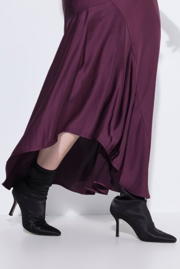 Ulla Popken 820341 Vestido de satén sin mangas con cuello de pico Burdeos - Vestidos de noche - Vestidos de fiesta de gran talla