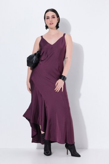 Ulla Popken 820341 Vestido de satén sin mangas con cuello de pico Burdeos - Vestidos de noche - Vestidos de fiesta de gran talla