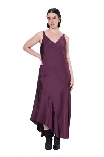 Ulla Popken 820341 Vestido de satén sin mangas con cuello de pico Burdeos - Vestidos de noche - Vestidos de fiesta de gran talla