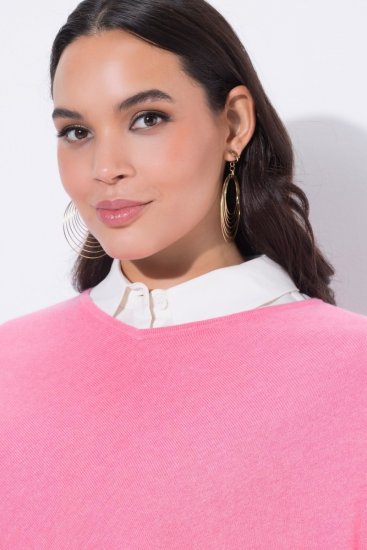 Ulla Popken 820512 Poncho de punto de mezcla de lana con cuello en V Rosa claro - Ponchos y capas - 