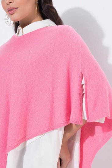 Ulla Popken 820512 Poncho de punto de mezcla de lana con cuello en V Rosa claro - Ponchos y capas - 