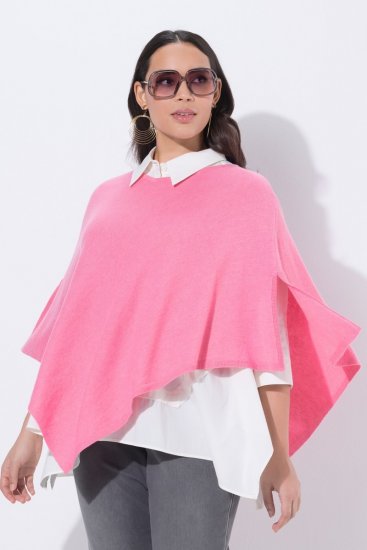 Ulla Popken 820512 Poncho de punto de mezcla de lana con cuello en V Rosa claro - Ponchos y capas - 