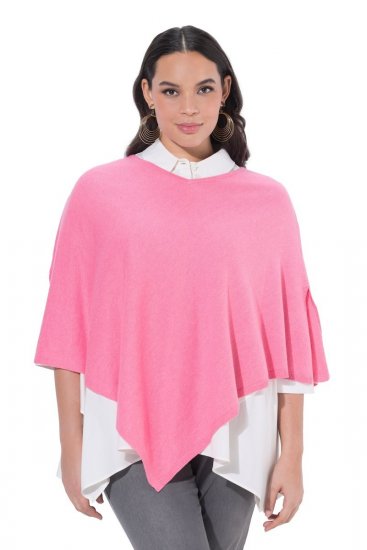 Ulla Popken 820512 Poncho de punto de mezcla de lana con cuello en V Rosa claro - Ponchos y capas - 