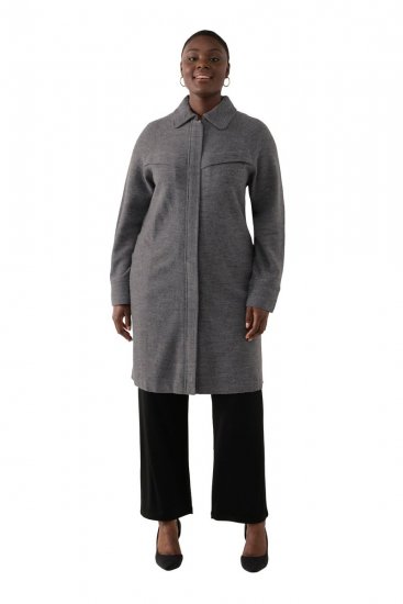 Ulla Popken 820516 Abrigo de lana Gris jaspeado - Abrigos - Abrigos de talla grande