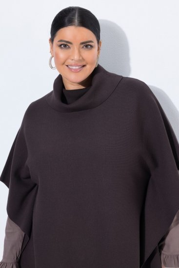 Ulla Popken 820620 Jersey poncho con cuello vuelto Marrón caoba - Ponchos y capas - 