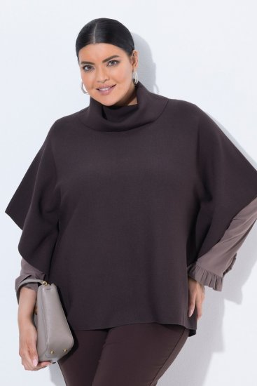 Ulla Popken 820620 Jersey poncho con cuello vuelto Marrón caoba - Ponchos y capas - 
