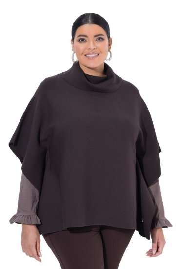 Ulla Popken 820620 Jersey poncho con cuello vuelto Marrón caoba - Ponchos y capas - 