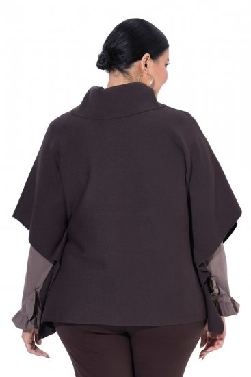 Ulla Popken 820620 Jersey poncho con cuello vuelto Marrón caoba - Ponchos y capas - 