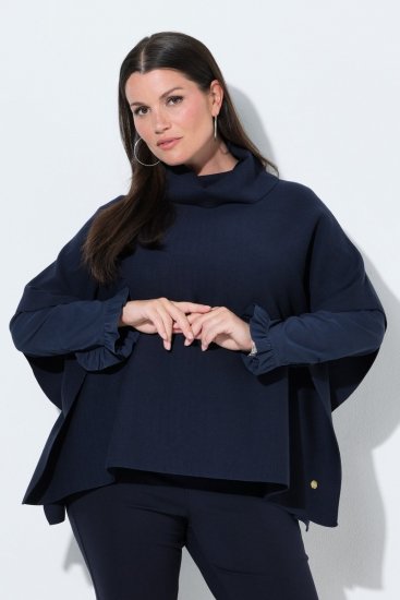 Ulla Popken 820620 Jersey poncho con cuello vuelto Azul marino - Ponchos y capas - 