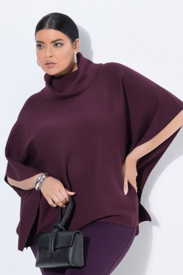 Ulla Popken 820620 Jersey poncho con cuello vuelto Ciruela - Ponchos y capas - 