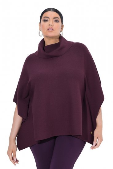 Ulla Popken 820620 Jersey poncho con cuello vuelto Ciruela - Ponchos y capas - 