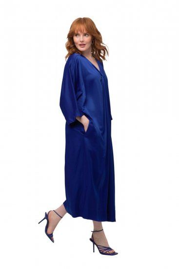 Ulla Popken 821110 Vestido de satén de manga corta con cuello de pico Azul marino - Vestidos de noche - Vestidos de fiesta de gran talla