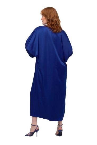 Ulla Popken 821110 Vestido de satén de manga corta con cuello de pico Azul marino - Vestidos de noche - Vestidos de fiesta de gran talla