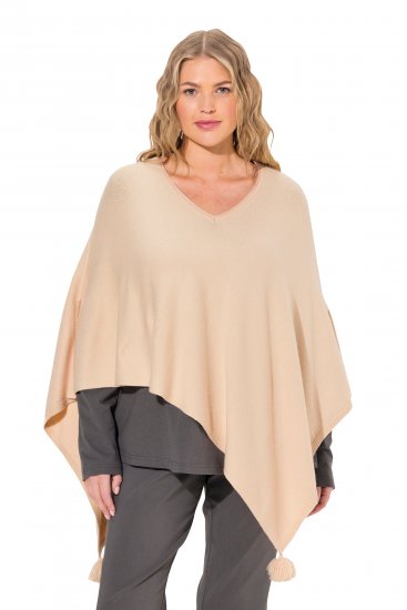 Ulla Popken Knit Pointed Hem Poncho Nature Melange - Sudaderas y hoodies - 