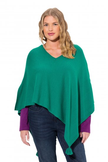 Ulla Popken Knit Pointed Hem Poncho Emerald Green - Sudaderas y hoodies - 