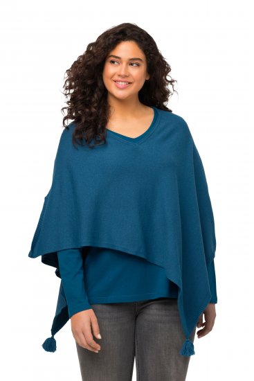 Ulla Popken Knit Pointed Hem Poncho Cerulean - Sudaderas y hoodies - 