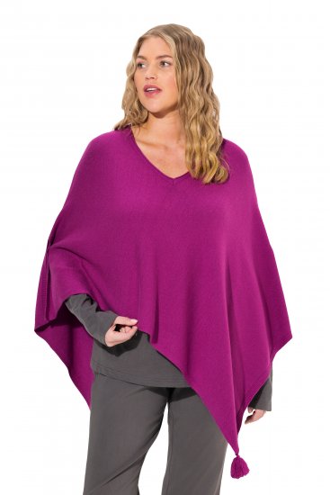 Ulla Popken Knit Pointed Hem Poncho Berry - Sudaderas y hoodies - 