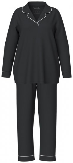 Ulla Popken 823030 Pijama con cuello camisero Negro - Pijamas/ropa de estar en casa - 