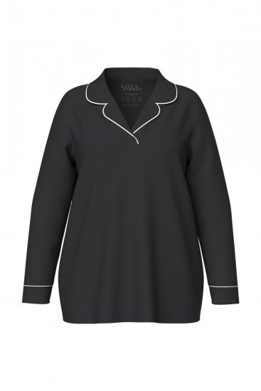 Ulla Popken 823030 Pijama con cuello camisero Negro - Pijamas/ropa de estar en casa - 