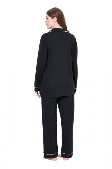 Ulla Popken 823030 Pijama con cuello camisero Negro - Pijamas/ropa de estar en casa - 