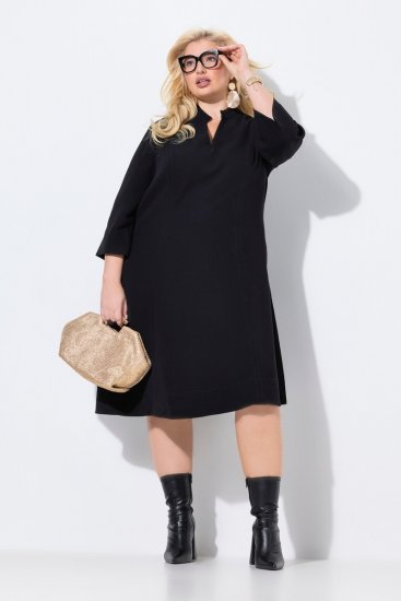 Ulla Popken 823290 Vestido midi con cuello de pico Negro - Vestidos midi - Vestidos midi de talla grande