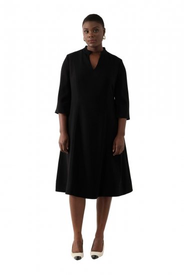 Ulla Popken 823290 Vestido midi con cuello de pico Negro - Vestidos midi - Vestidos midi de talla grande