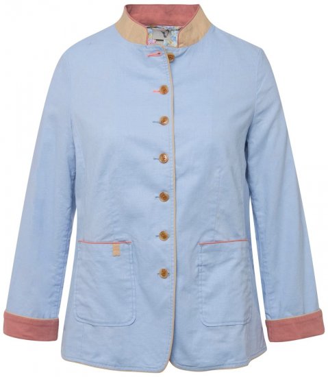 Ulla Popken 823538 Blazer de mezcla de lino con cuello alto Azul claro - Blazers - Blazers en tallas grandes para mujer