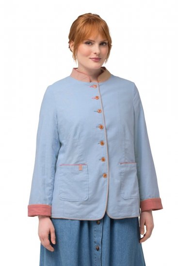 Ulla Popken 823538 Blazer de mezcla de lino con cuello alto Azul claro - Blazers - Blazers en tallas grandes para mujer
