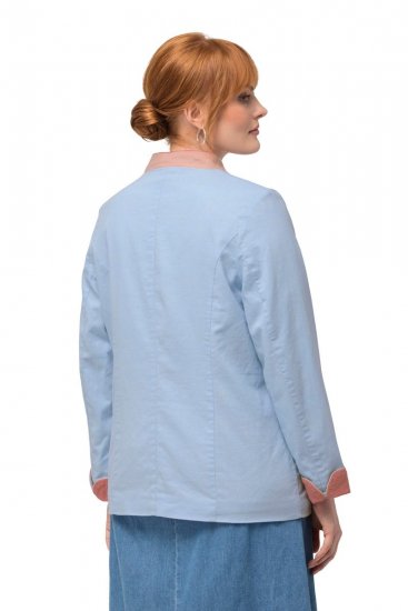 Ulla Popken 823538 Blazer de mezcla de lino con cuello alto Azul claro - Blazers - Blazers en tallas grandes para mujer
