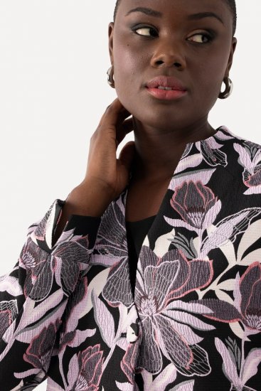 Ulla Popken 823967 Blazer de jacquard floral con manga 3/4 Negro - Blazers - Blazers en tallas grandes para mujer