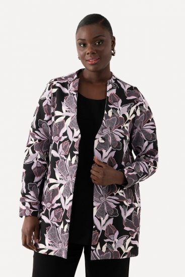 Ulla Popken 823967 Blazer de jacquard floral con manga 3/4 Negro - Blazers - Blazers en tallas grandes para mujer
