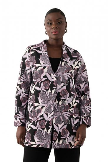 Ulla Popken 823967 Blazer de jacquard floral con manga 3/4 Negro - Blazers - Blazers en tallas grandes para mujer