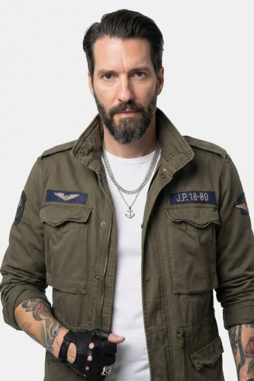 JP1880 Field Jacket with Badges Vintage Look TALL Moss Green - TALL chaquetas - Chaquetas TALL para hombre alto
